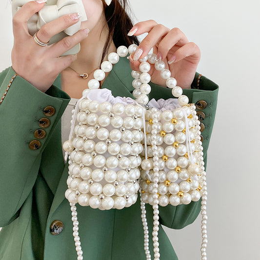 Mini Beads Bag Handmade Vintage Handbags Evening Party Shoulder Bag Female 2022 Wedding Bags With Pearls Luxury Women's Totes