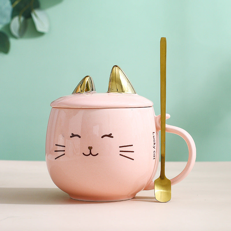 Cat Ceramic Phone Holder Mug With Cover And Spoon