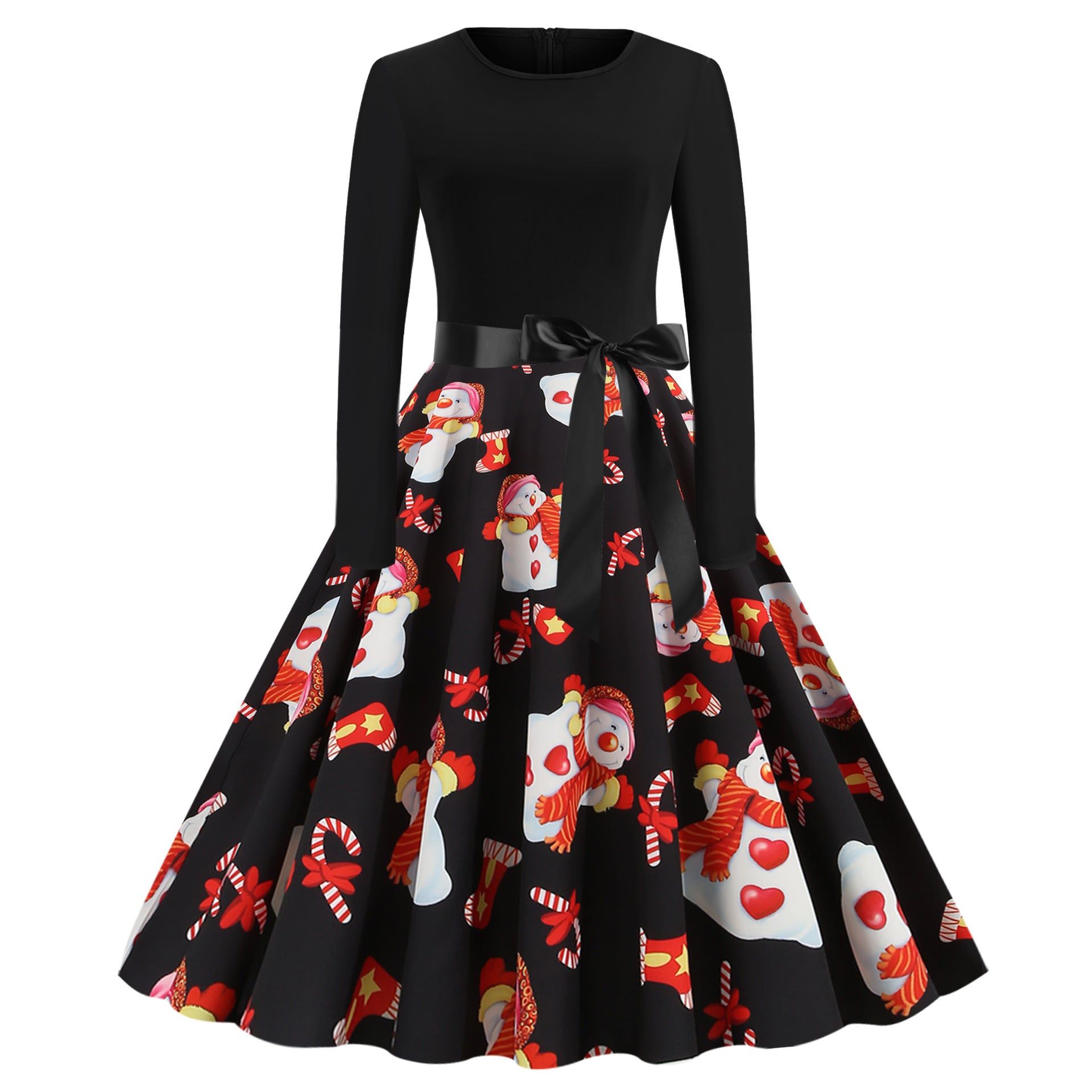 Christmas Print Stitching Long-sleeved Dress