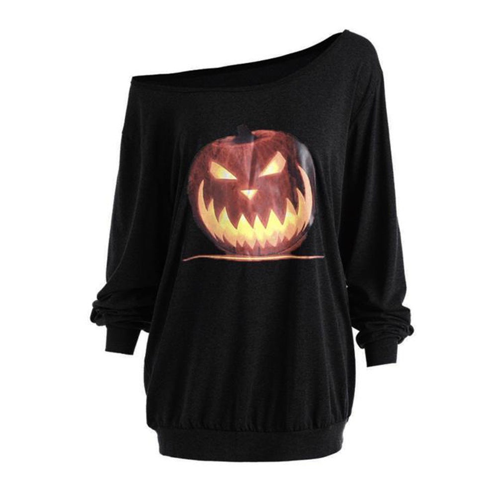 Cross Shoulder Halloween Angry Pumpkin Print Top