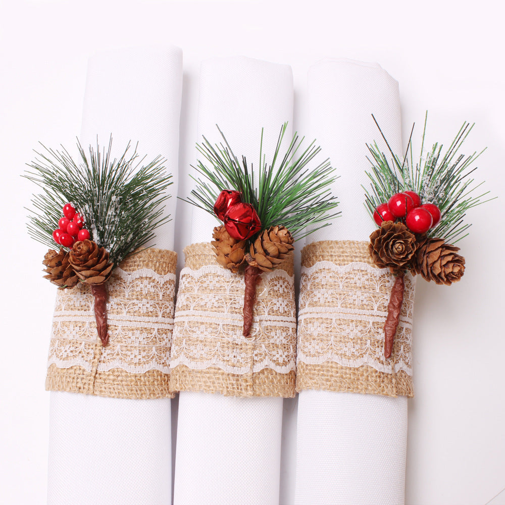 Elk Flower Christmas Tree Napkin Rings Bells