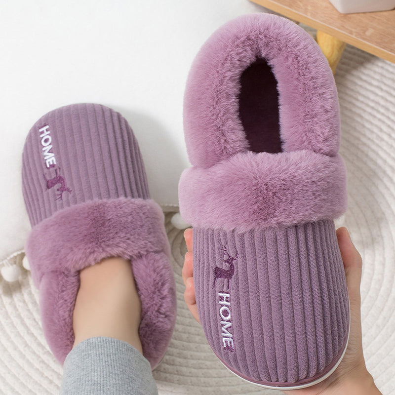 Winter Warm Shoes Women Men Couples Deer Embroidery Home Slippers Bedroom Indoor Shoes