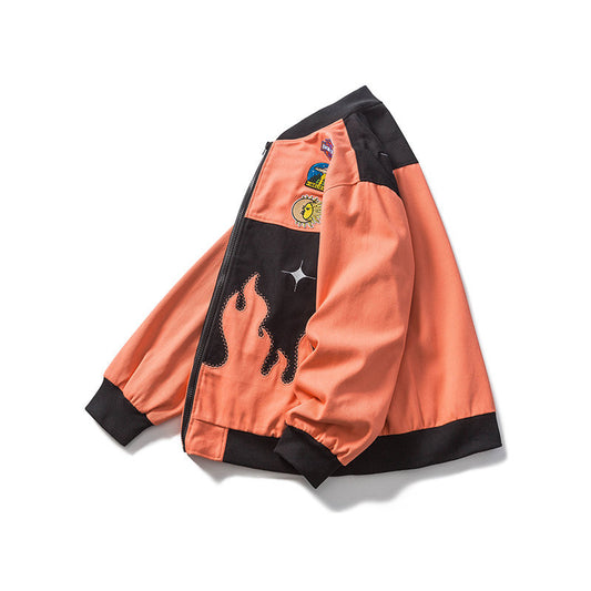 Contrast-paneled Stand-up Collar Casual Couple Jacket