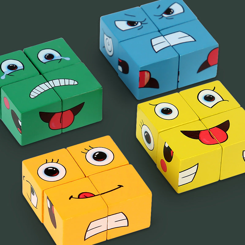 Wooden Double Fighting Face-changing Expression Rubik's Cube Building Blocks