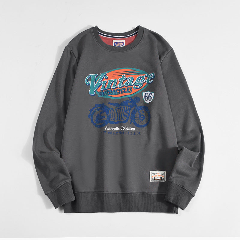 Vintage Print Loose Crew Neck Cotton Terry Sweatshirt