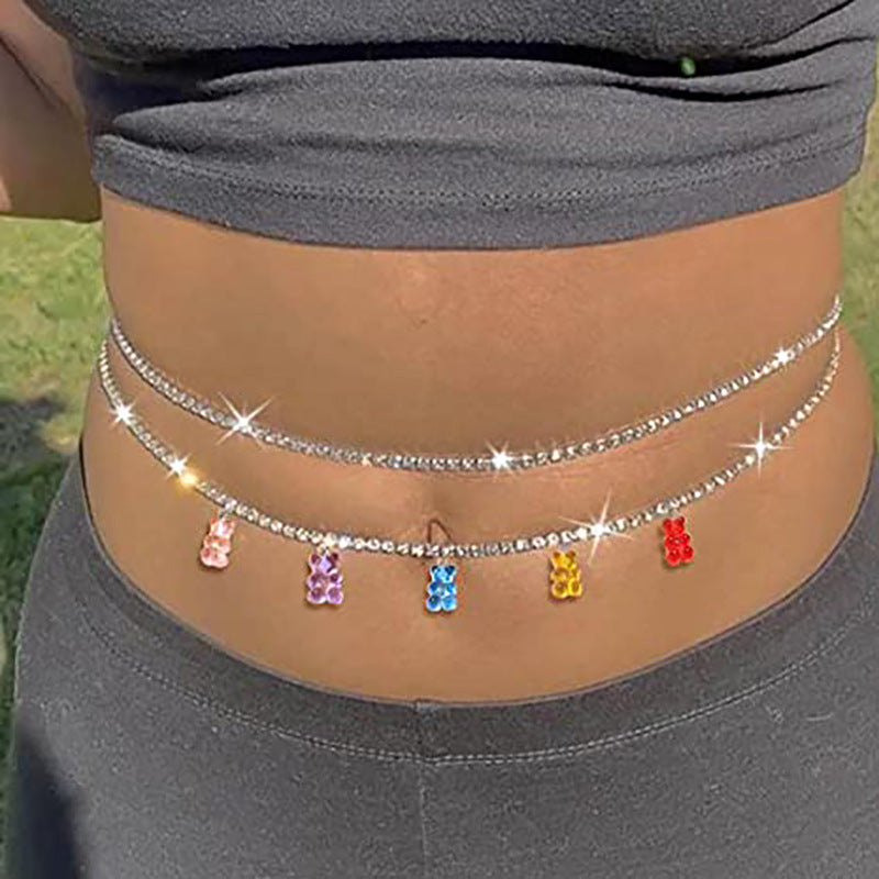 Fruity Resin Bear Waist Chain Street Shot Rhinestone Belly Chain