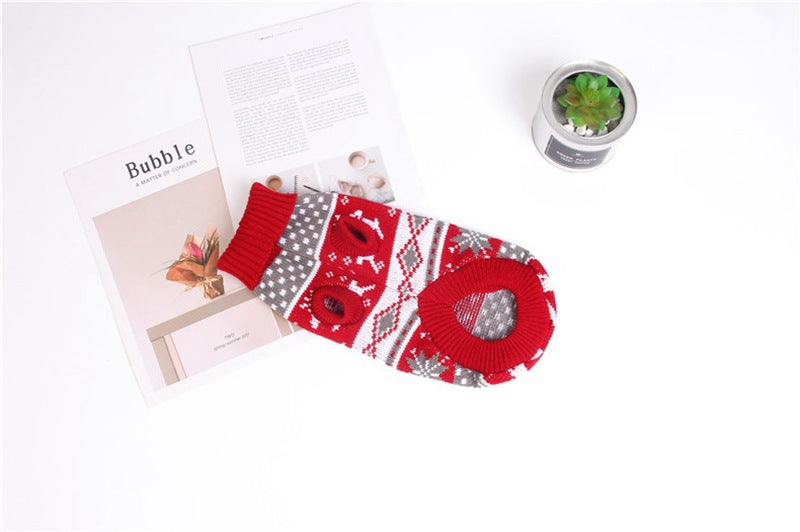 Christmas Print Pet Dog Turtleneck Knitted Sweater