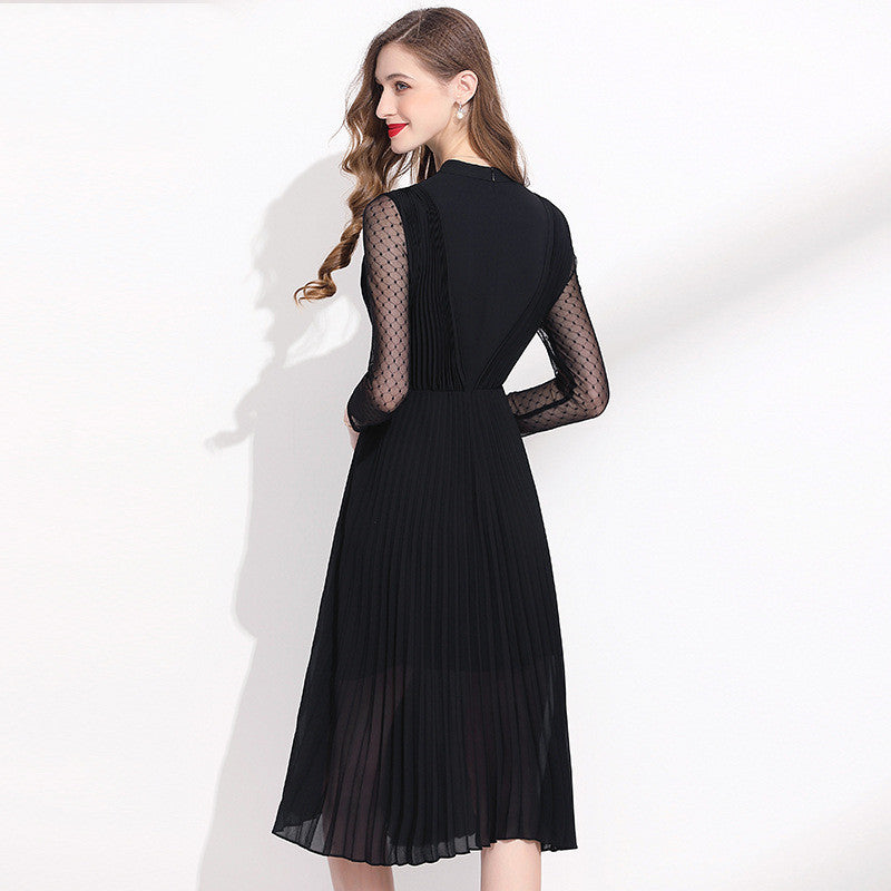 Femininity Black Chiffon Long Sleeve Dress