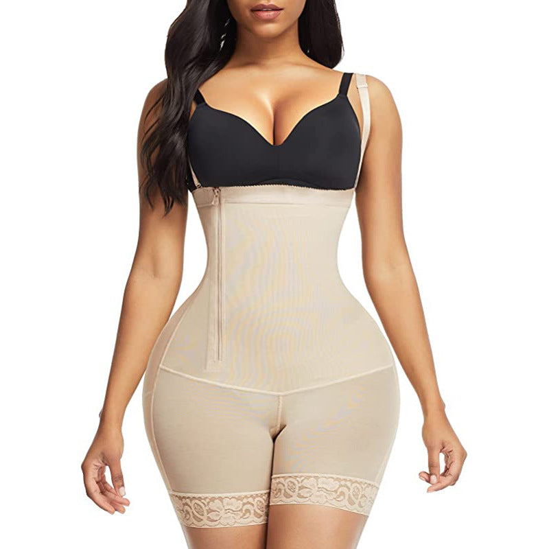 Sling Fat Woman Side Zipper Buckle One-piece Tummy Tuck And Hip Bodysuit