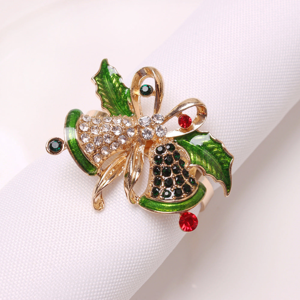Elk Flower Christmas Tree Napkin Rings Bells