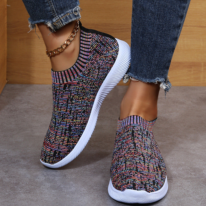 Stripe Knit Sock Shoes Flats Sneakers Running Walking Loafers