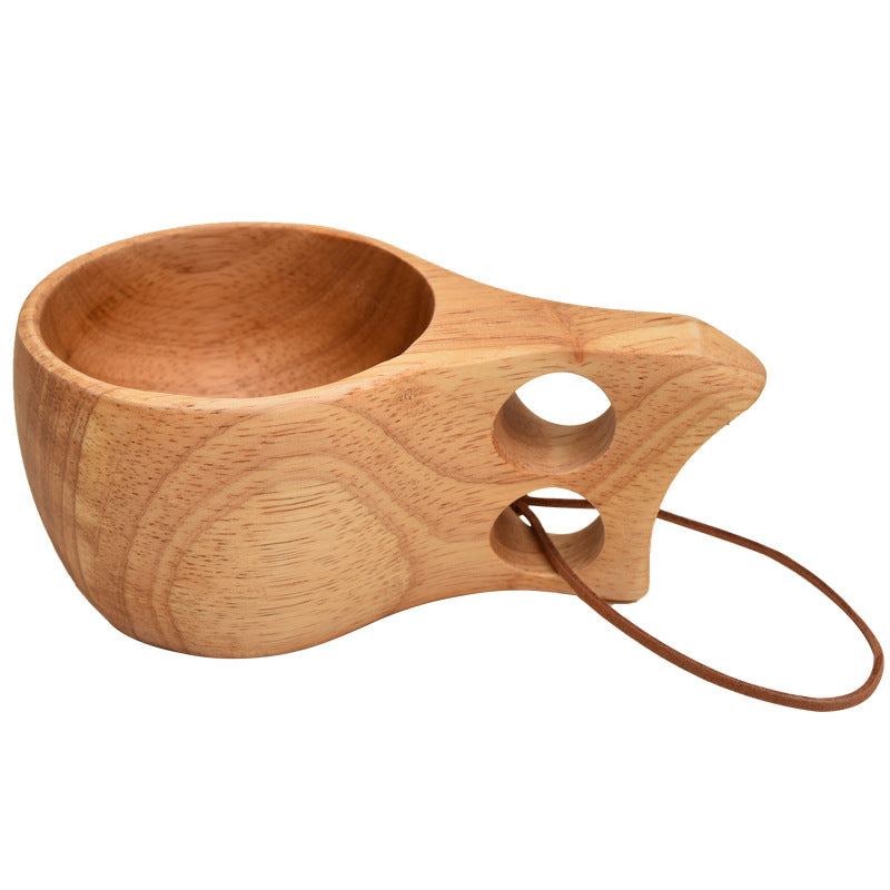 Nordic Rubber Wood Water Cup With Handle Portable Creative