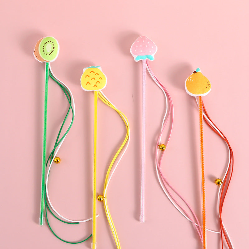 Funny Cat Stick Sounding Bells Tassels Fruit Shapes Relieve Boredom