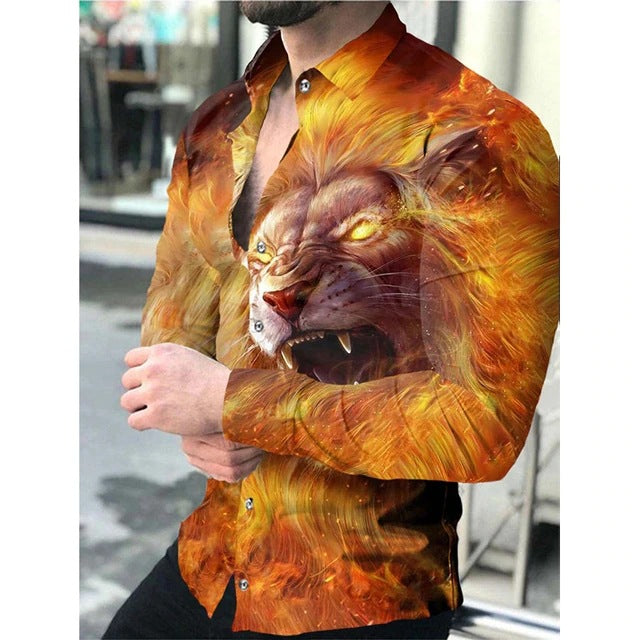 Large Size Men's Casual Fashion 3D Digital Printing Long Sleeve Shirt