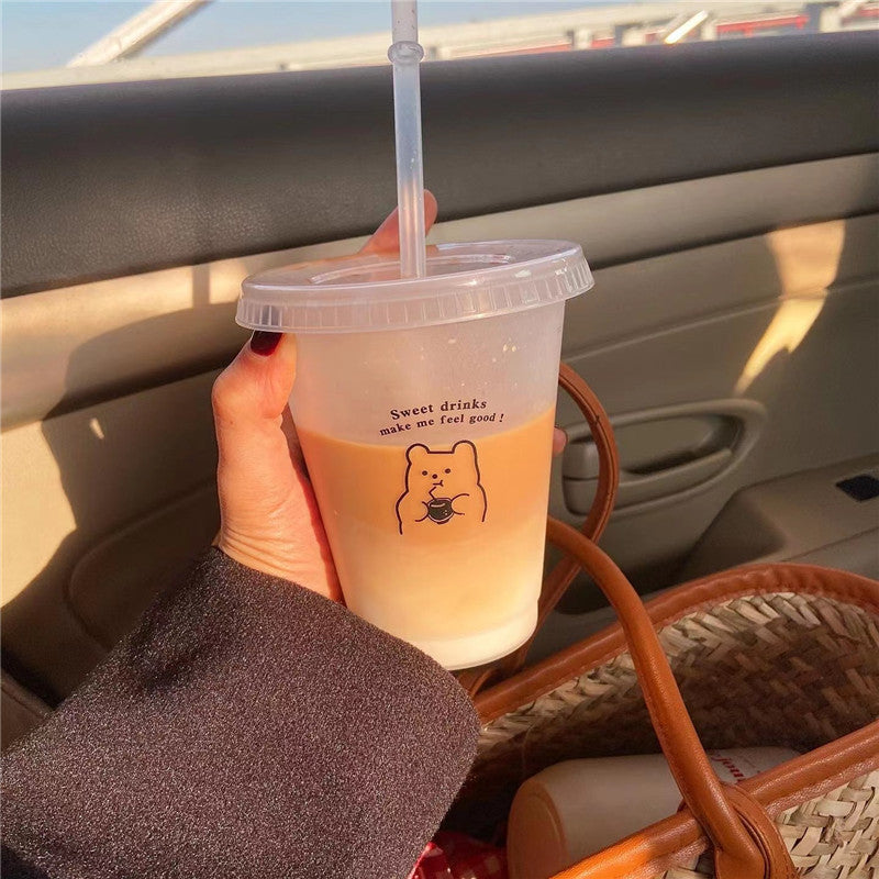 Niche Cartoon Summer Coffee Plastic Straw Cup