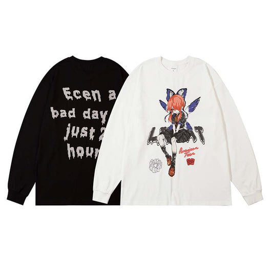 Cartoon Alphabet Print Cotton Long-sleeved Sweatshirt