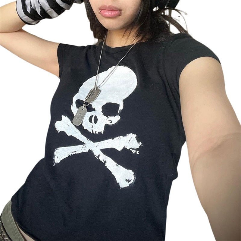 Women's Polyester Skull Short-sleeved Shirt