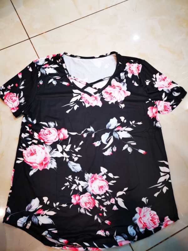 Flower Print Cross Front Short Back Long T-shirt