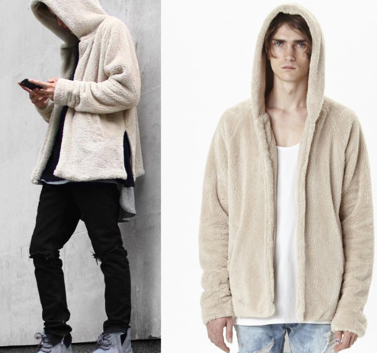 Men's clothing 2021 new spring Europe and the United States loose FOG lambskin warm hooded sweater coat