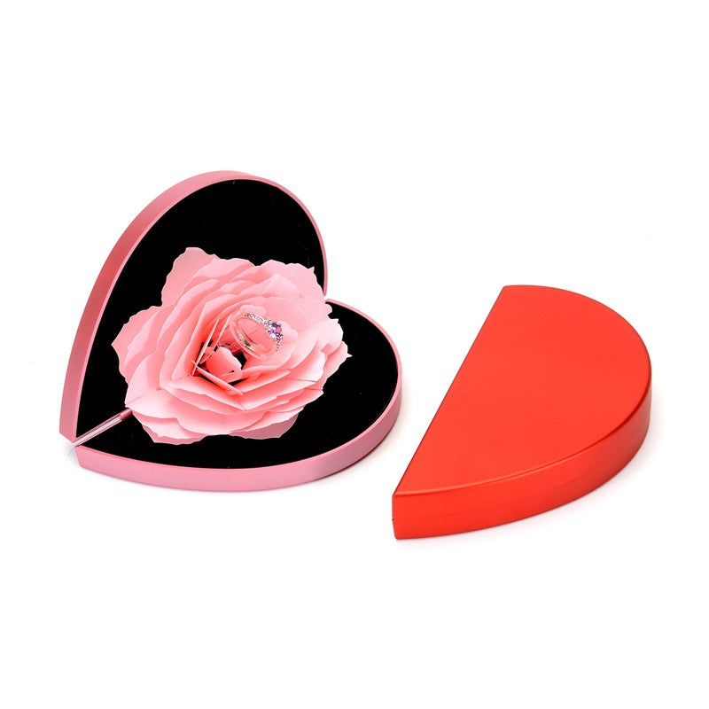 Heart-shaped Rose Flower Rotating Ring Box Valentines Day Gift