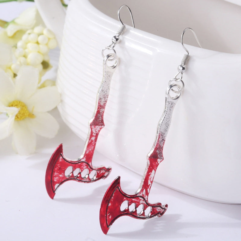 Bloodstained Horror Halloween Earrings Scissors Axe Personality Party