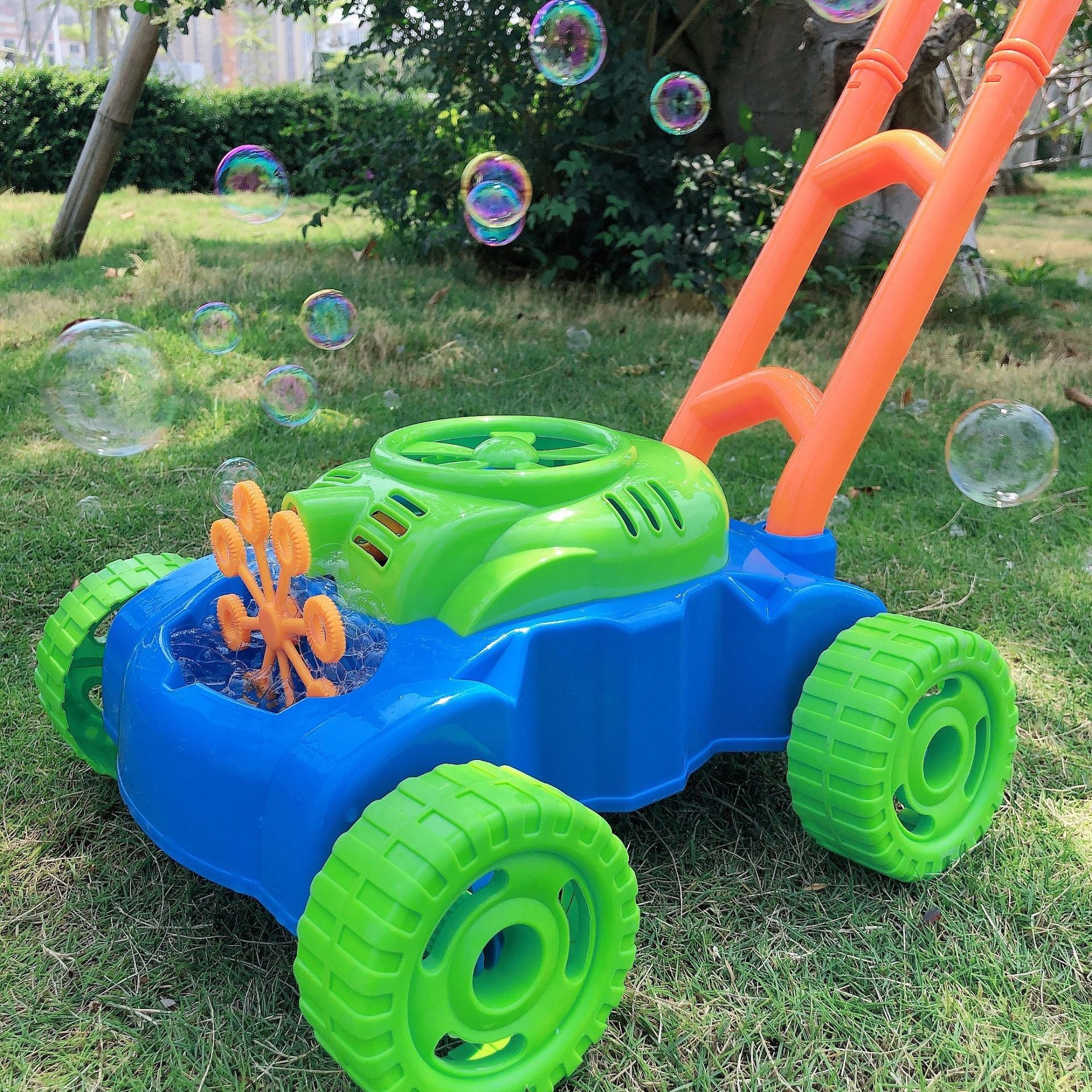 Plastic Hand Push Bubble Machine Electric Blowing Bubble Parent-child Outdoor Children's Tank Car Toy Summer