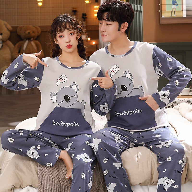 Couple Pajamas Long Sleeve Knitted Cartoon Casual Homewear Suit