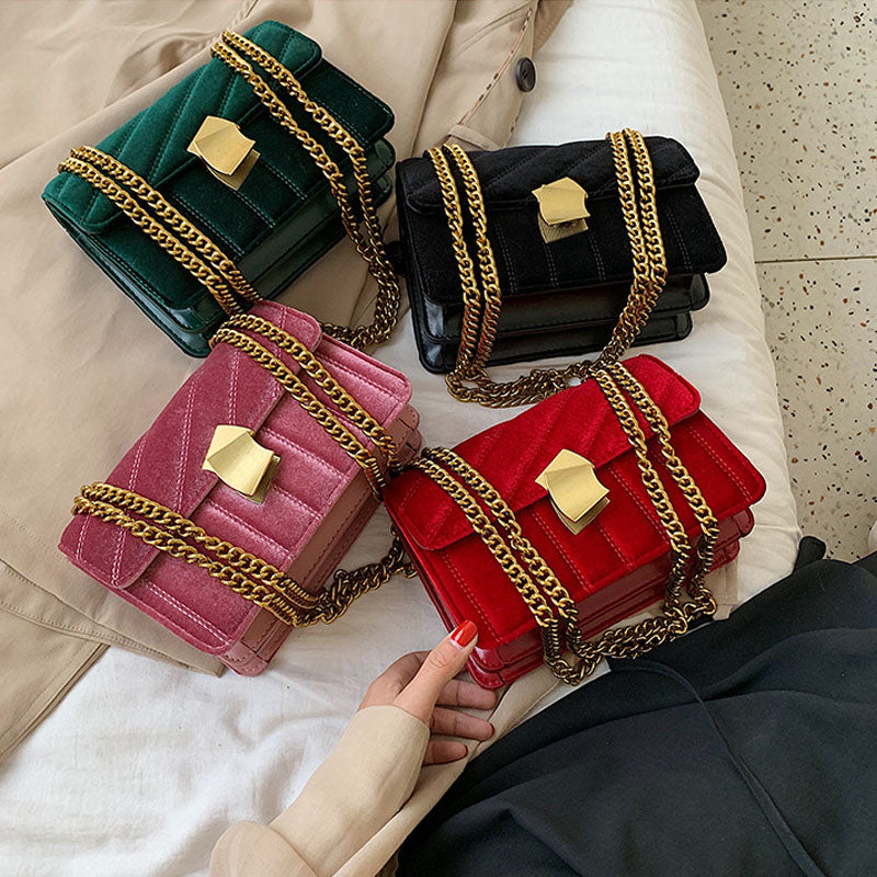 Quality Gold Velvet Crossbody Bags For Women 2022 Designer Small Shoulder Handbags Chain Messenger Bag Lady Mini Purses Hand Bag