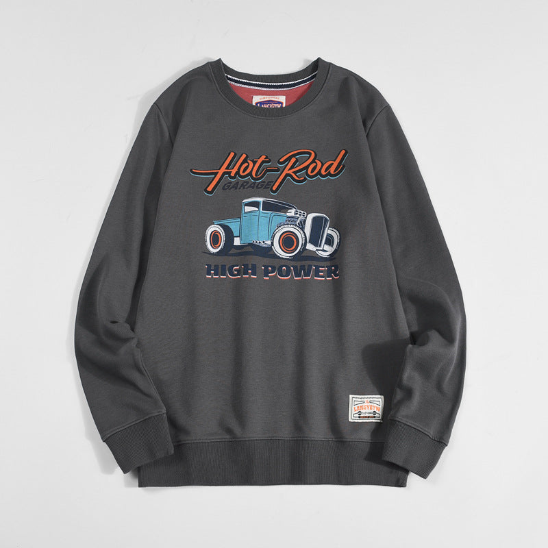 Vintage Print Loose Crew Neck Cotton Terry Sweatshirt