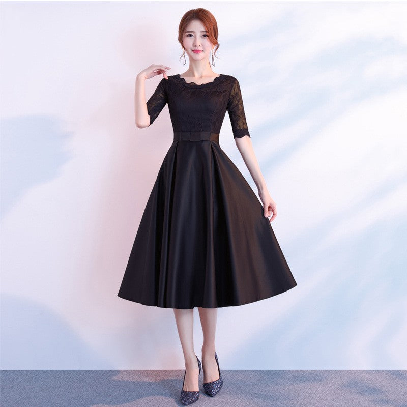 The End Elegant Long Sleeve Thin Company Annual Meeting Black Dress Dress Long Section