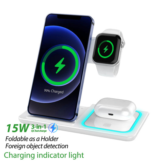 Three-in-one Mobile Phone Watch Headset Wireless Charger Folding Stand