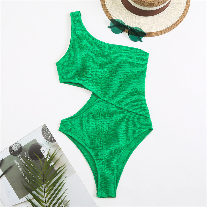 Swimsuit Womens One Piece Bikini Solid Color One Shoulder Swimsuit