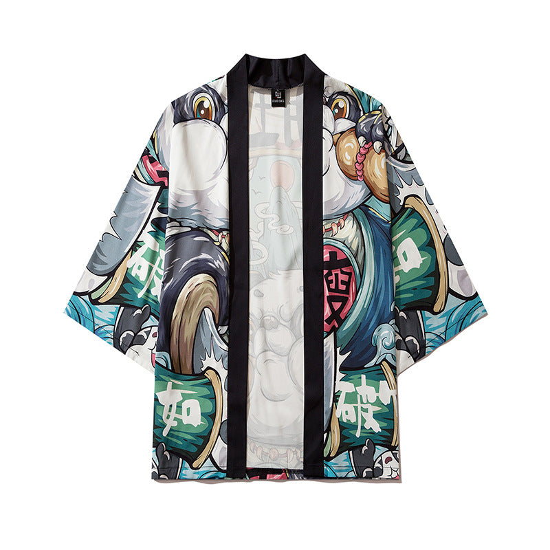 Cartoon Print Three-quarter Sleeve Loose Thin Lining Coat