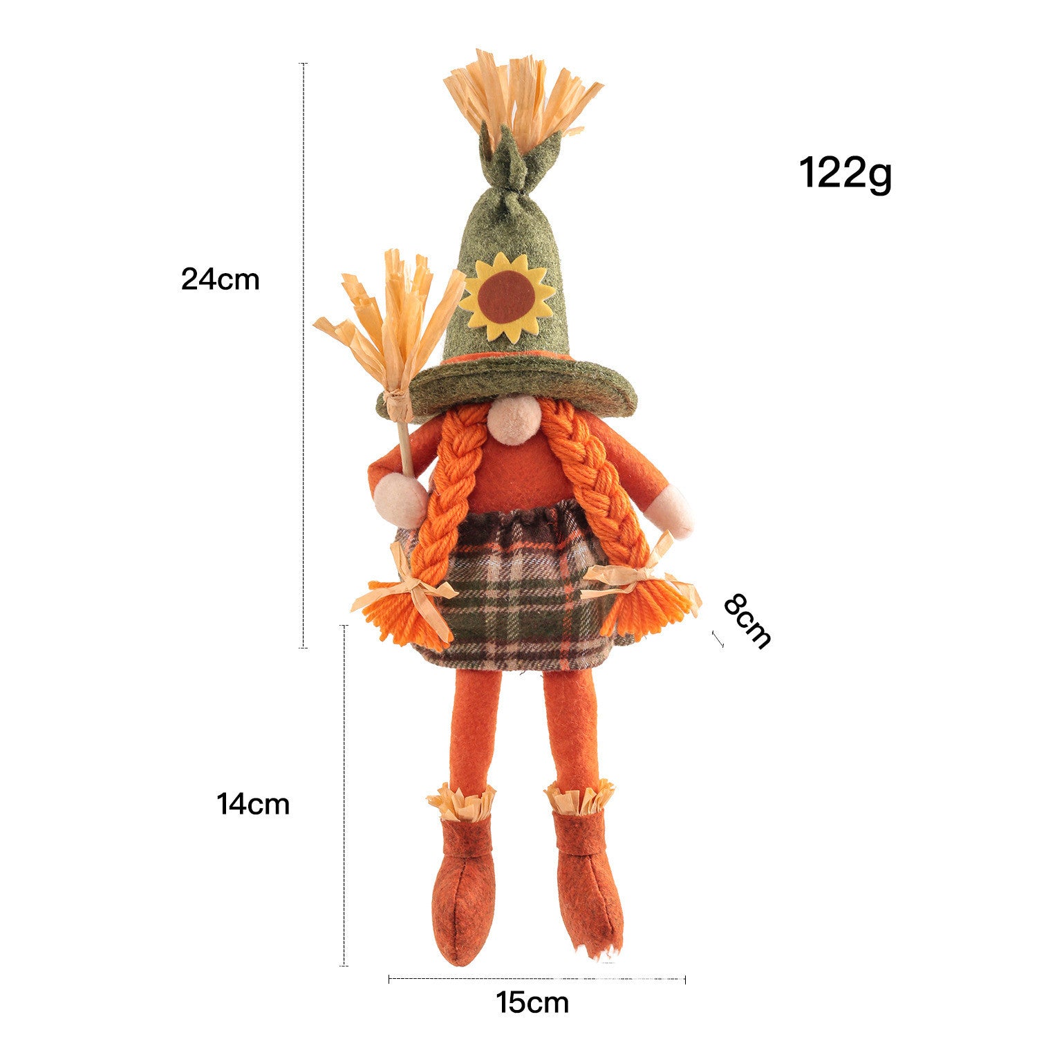 Harvest Festival Orange Pumpkin Broom Witch Scarecrow Faceless Doll