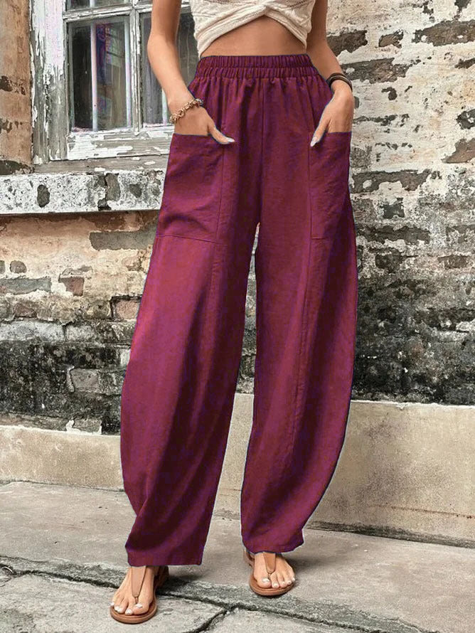 Women's Harem Pants With Pockets High Waisted Casual Beach Pants Loose Trousers