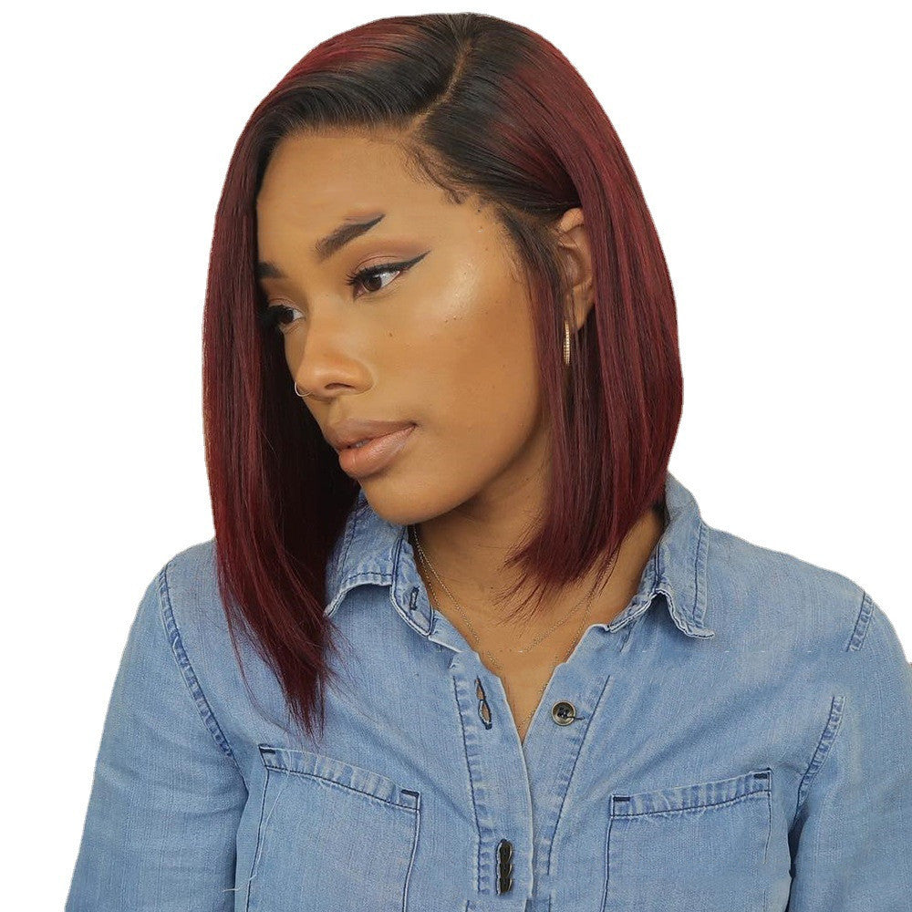 Women's Side Parting Burgundy Short Straight Wig