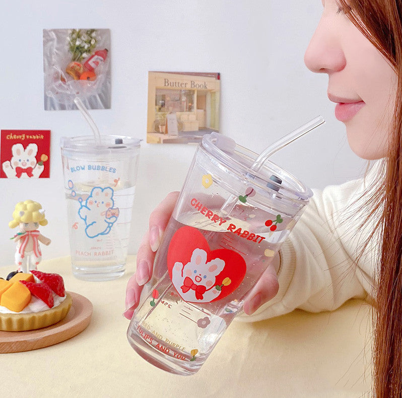 Cute Large-capacity Straw Glass With Lid Scale