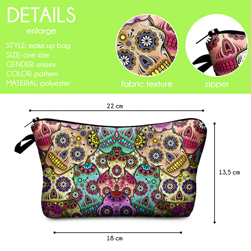 Storage Cosmetic Bag Digital Print Skull Skull Toiletry Bag