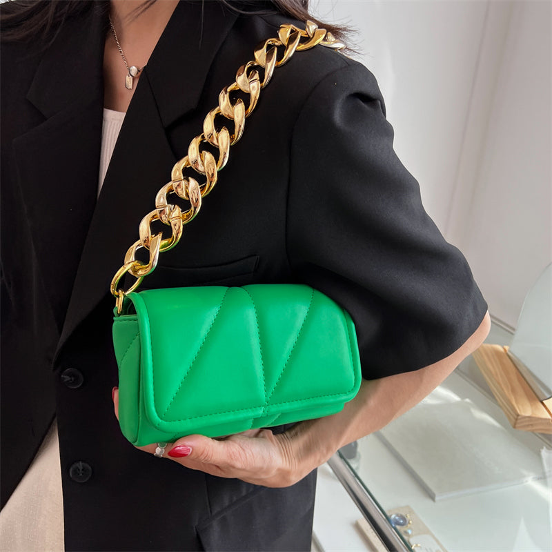 Thick Chain Quilted Small PU Leather Flap Handbags And Purses Women 2022 Summer Fashion Brand Luxury Shoulder Crossbody Bag