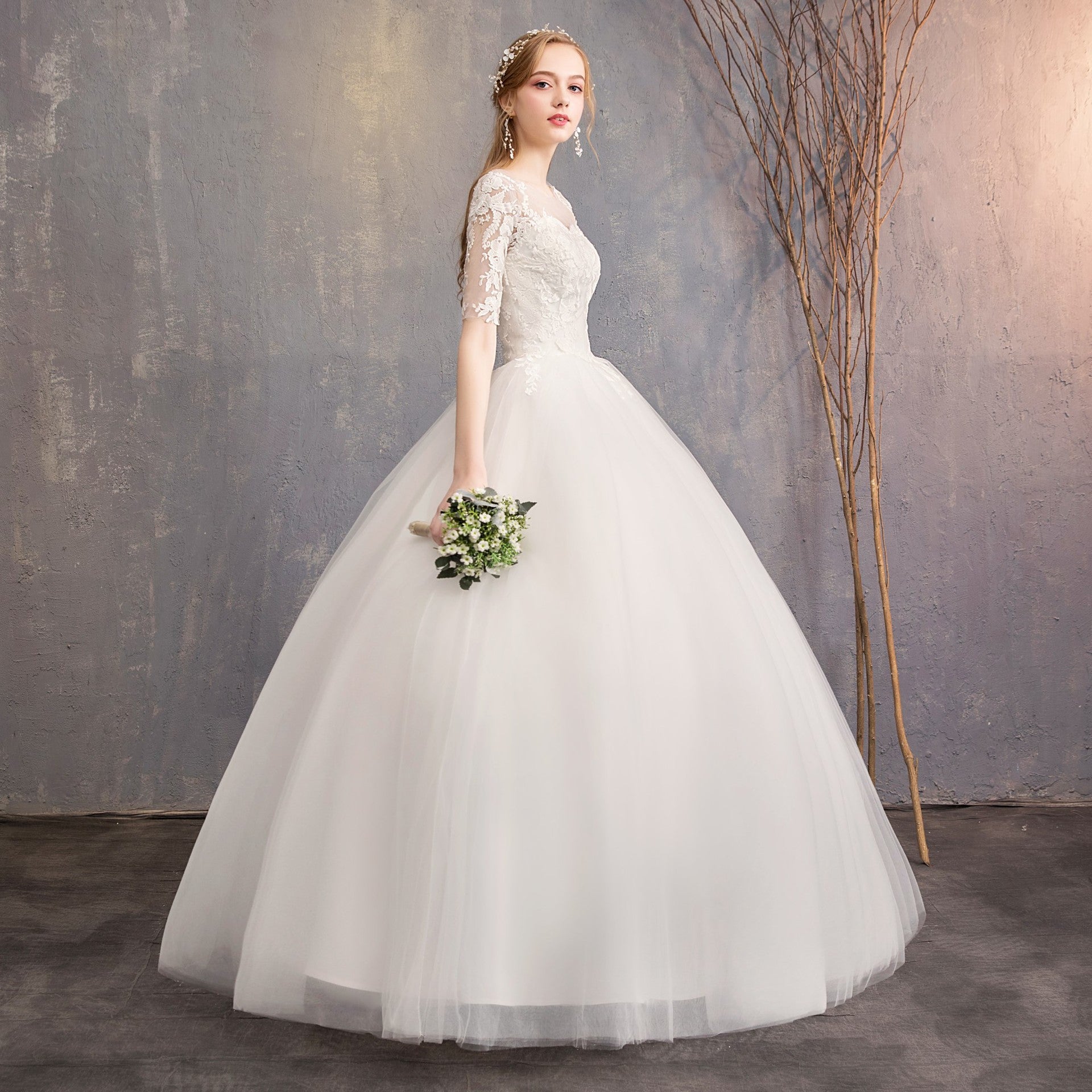 Slim Mid-sleeve Plus Size Photo Studio Wedding Dress