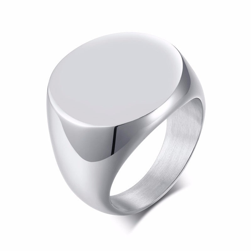 MENS STAINLESS STEEL ROUND SIGNET RING FOR MEN PINKY BAND STAINLESS STEEL MALE JEWELRY