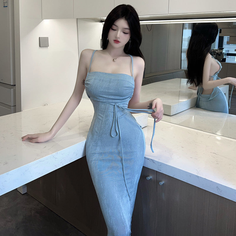 Women's Lace-up Halter Neck Slim Fit Long Dress