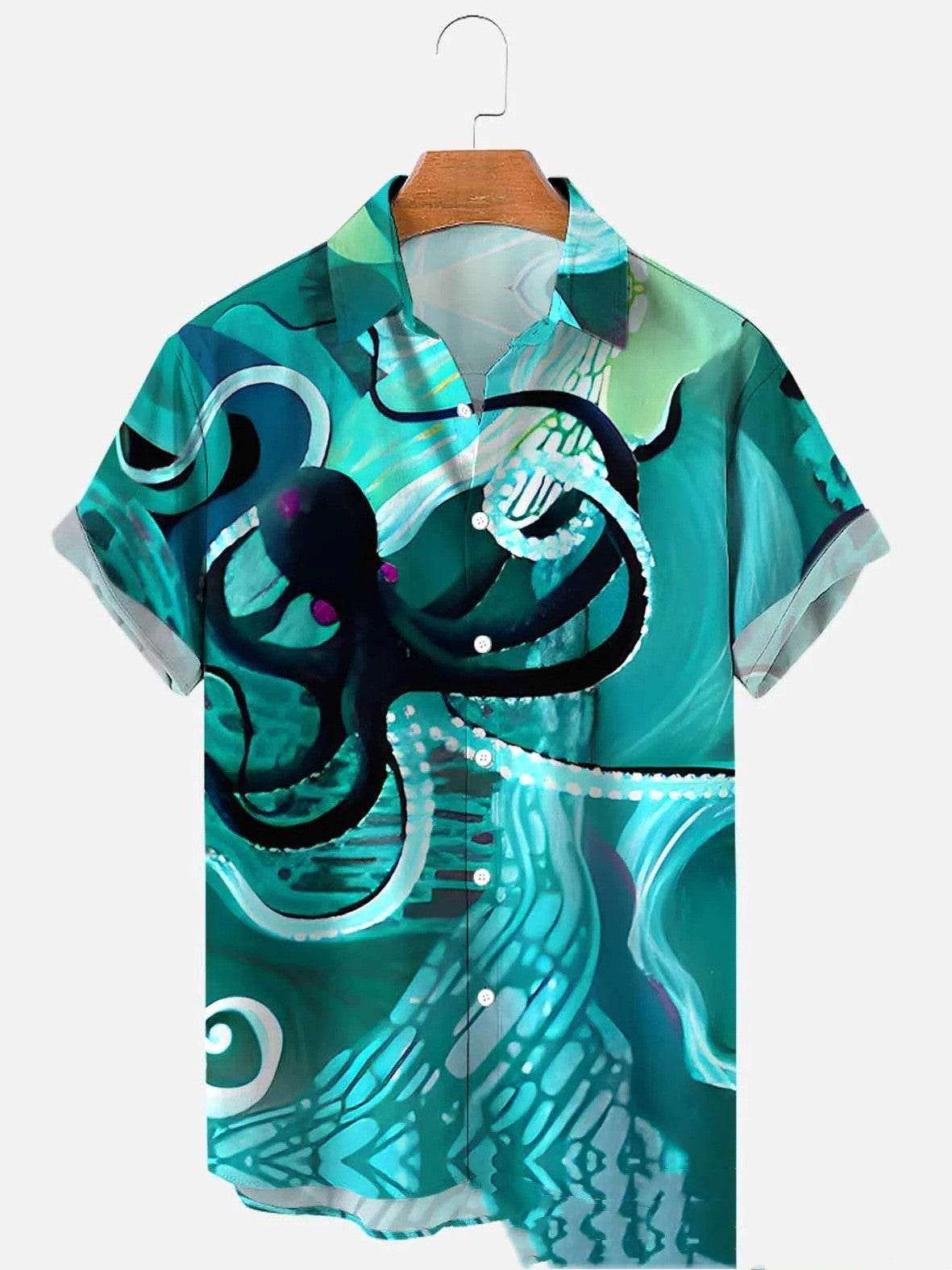 Men's Octopus Sea Pattern Short Sleeve Polo Shirt