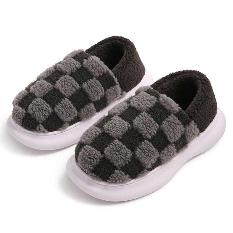 Checkerboard Cotton Shoes Plus Velvet Thick Cotton Mop