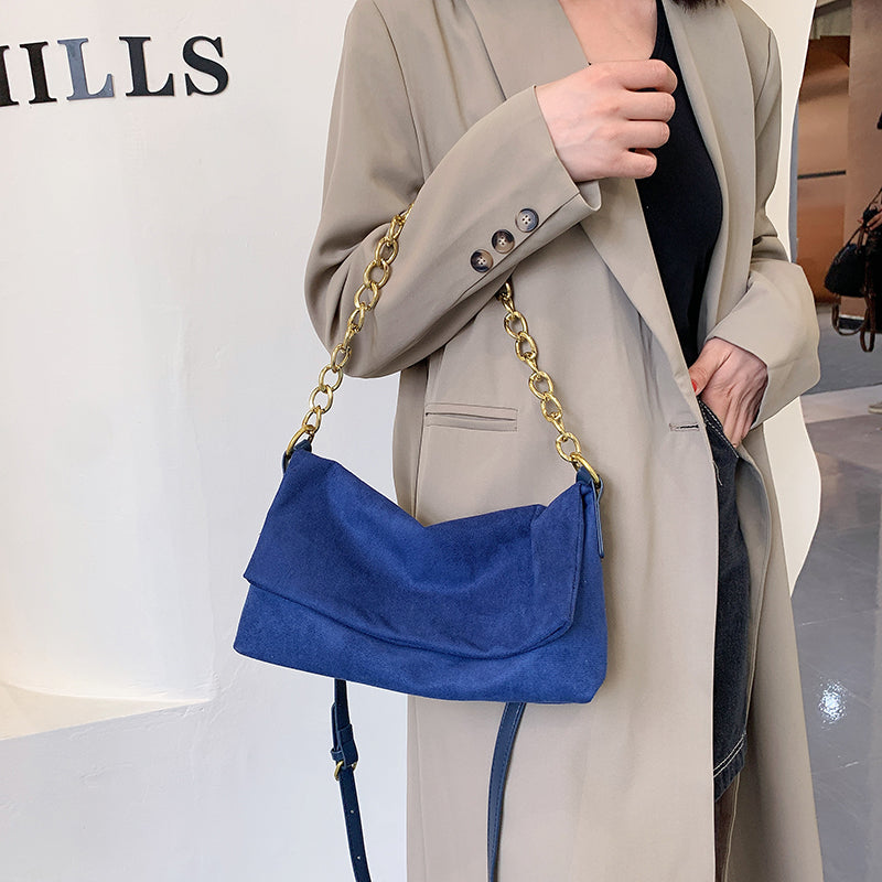 Winter Velvet Handags Metal Chain Women Shoulder Bag Soft Clutch Solid Color Shoulder Bags For Womne Canvas Flap Crossbody Bags