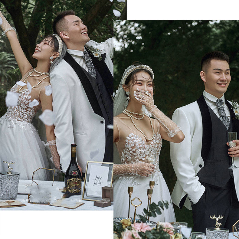 Lace V-neck Summer Couple Photo Shoot Travel Wedding Dress