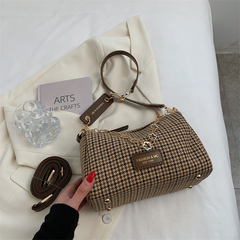 Large-capacity Bag Women's Bag 2022 New This Year Popular 2022 High-end Explosive Style Houndstooth Single Shoulder Messenger Bag