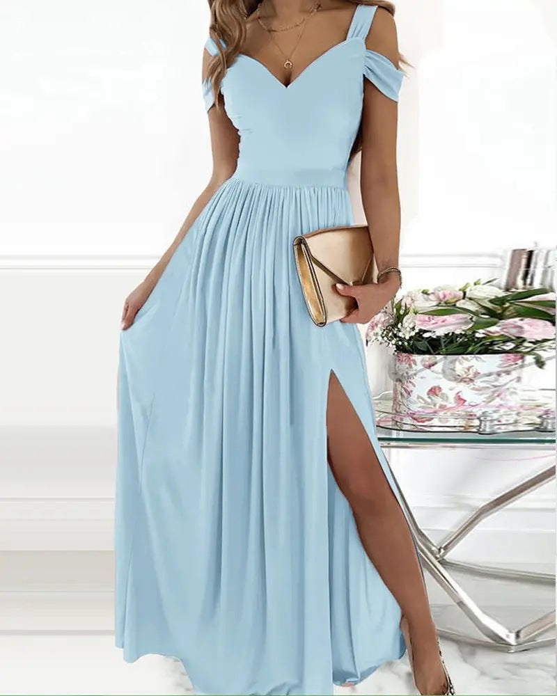 Long Floor Length Elegant Greek Style Chiffon Pleated Dress