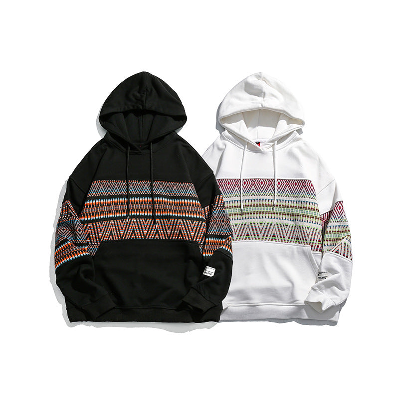 Retro Ethnic Style Patchwork Loose Hooded Sweater