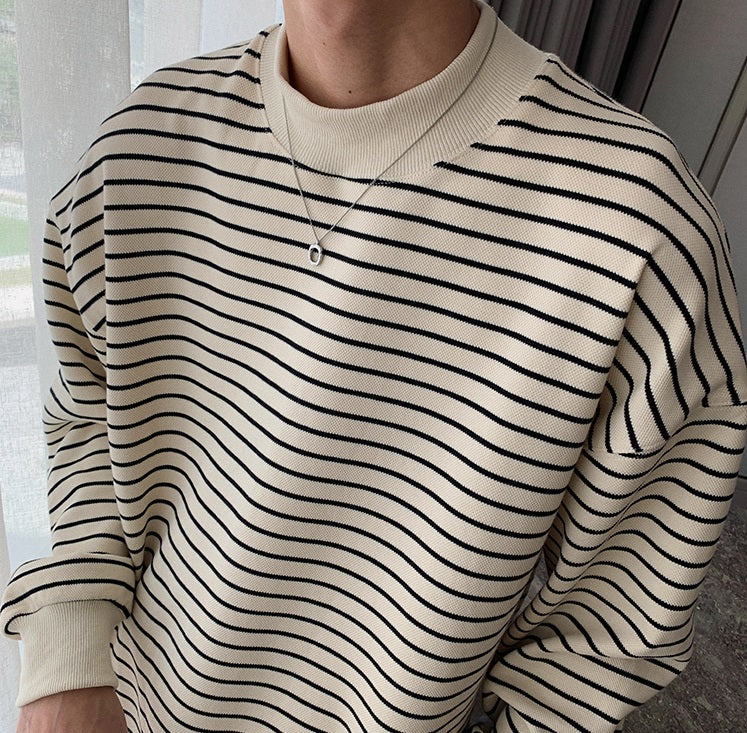 Men's Striped Round Neck Couple's Sweatshirt